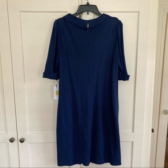 NWT Calvin Klein Navy Blue Shift Dess, Cowl Neck & Side Pockets, Size 14 - Picture 4 of 12